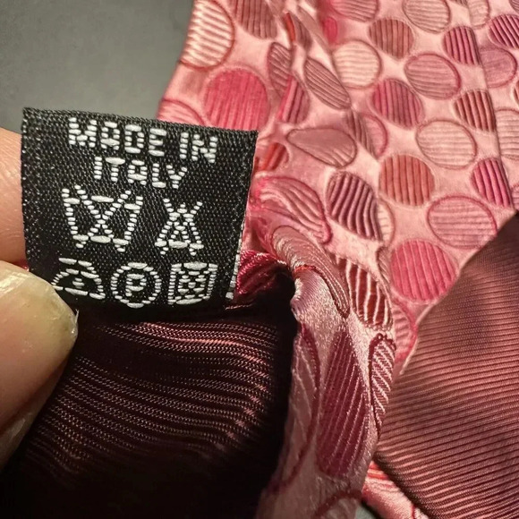 Men’s Bijenkorf Collection Pink Circles 100% Silk Necktie Made In Italy - Picture 5 of 5
